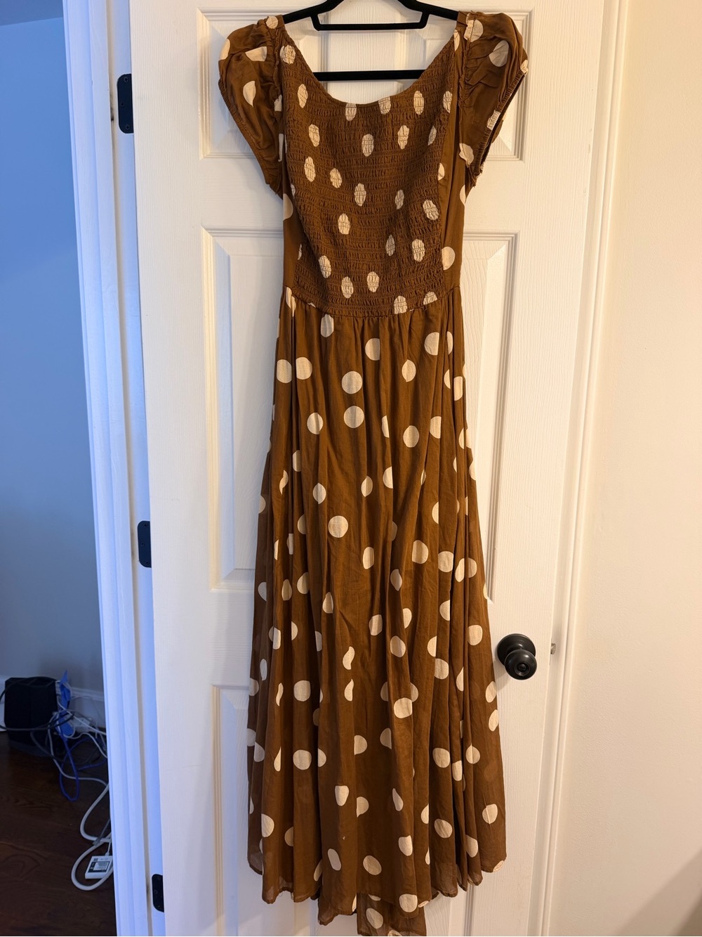 Free People Brown Maxi Dress with Cream Polka Dots